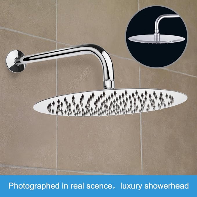 NearMoon Rain Shower Head, Ultra-Thin Design-Pressure Boosting, Awesome Some Experience, High Flow Stainless Steel Rainfall Head (12 Inch, Chrome Finish)