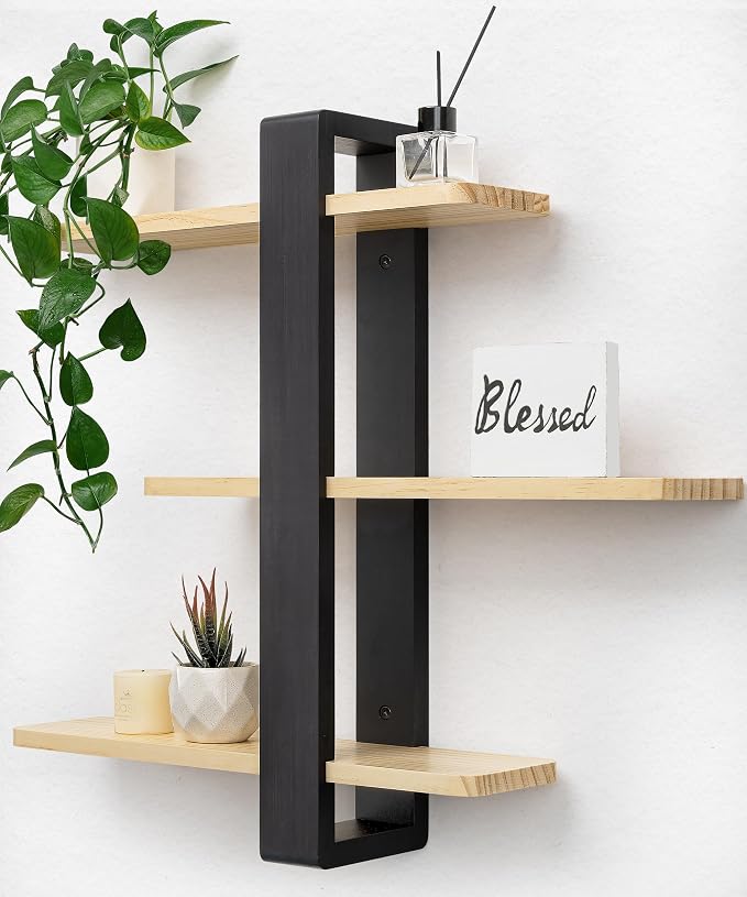 SUMGAR Floating Shelves for Wall Wood, 3 Tier Adjustable Plant Shelf Unit | 20 Inch All Pine Wood, Decorative Shleving, Plants Photos Display, for Living Room, Bedroom, Office, Bathroom