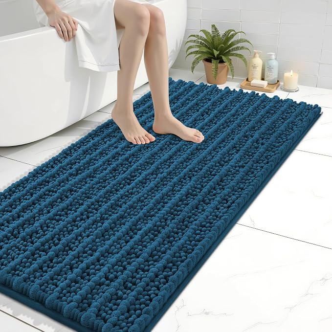Arotive Bathroom Rugs Mat 40x24, Soft Absorbent Chenille Shaggy Bath Mat | Peacock Blue, Machine Wash Dry, Bath Rugs for Bathroom Floor, Tub and Shower, Home Decor Accessories