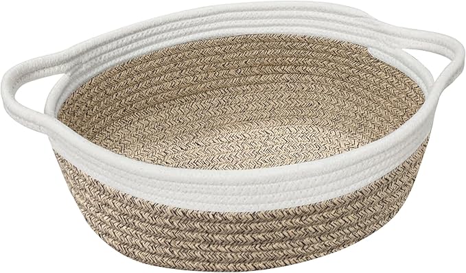 Woven Cotton Rope Gift Basket, Small Baskets for Gifts Empty, Cute Baby Nursery Basket, Pet Toy Storage Bin for Dog Cat, Decorative Wicker Home Organizer with Handles, 12"x 8"x 5", Brown