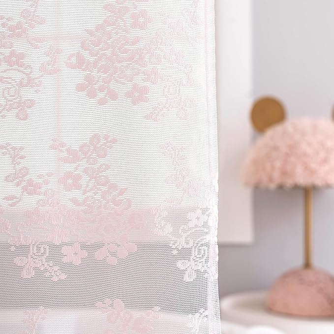 TUDECO Pink Lace Shower Curtain 84 Inch Longh with Attached Valance | 72W x 84L Inch, Long Bathroom Curtain, Coquette Feminine Charm, Soft Color, Brightens Space, Scalloped Edges Reinforced Holes