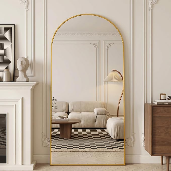 Full Length Mirror, 78" x 38" Arched Full Body Mirror Large Standing Floor Mirrors, Mirrors for Bedroom, Bathroom, Living Room Standing or Wall Leaning, Gold