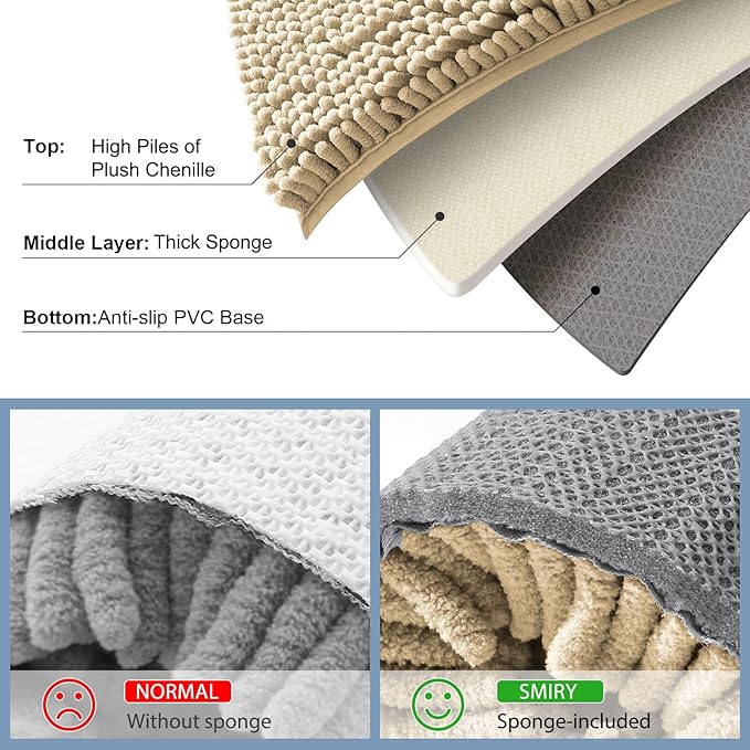 Smiry Bathroom Rugs 48X32, Luxury Chenille Extra Soft Absorbent Bath Mat | Beige, Machine Washable Non-Slip Plush Bath Mats for Bathroom, Tub, Shower, and Floor, Home Decor