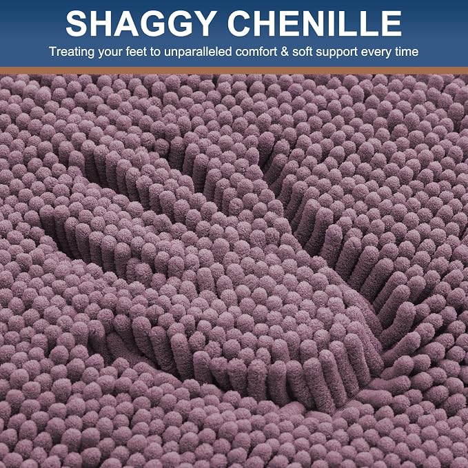 Smiry Bathroom Rugs 30X20, Luxury Chenille Extra Soft Absorbent Bath Mat | Deep Plum, Machine Washable Non-Slip Plush Bath Mats for Bathroom, Tub, Shower, and Floor, Home Decor