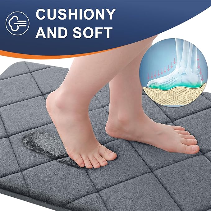 OLANLY Memory Foam Bath Mat 36x24, Ultra Soft and Absorbent Bathroom Rugs | Dark Grey, Quick Dry, Machine Washable Shower Bath Rugs, Comfortable Bath Carpet for Bathroom Floor, Tub and Shower