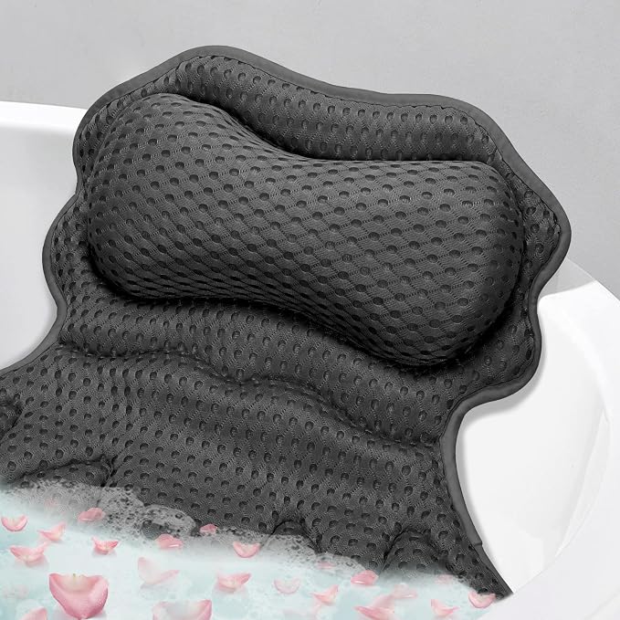 SetSail Bath Pillow, Bath Pillows for Tub Neck and Back Support, Black | Soft 4D Breathable Air Mesh Ergonomic Bathtub Pillow with 6 Strong Suction Cups and Hook Luxury Bathroom Accessories
