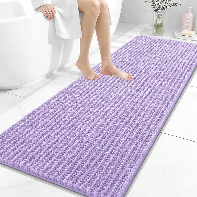OLANLY Bathroom Runner Rugs 59x24, Thick Soft Absorbent Chenille Bath Rugs | Lavender, Quick-Drying Rubber Backing, Long Shaggy Bath Mat, Washable for Floor, Tub and Shower, Home Decor Accessories