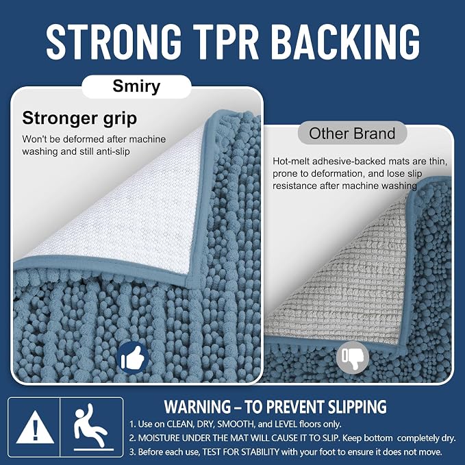 Smiry Bathroom Rugs 70X24, Extra Soft Rubber Backing Chenille Bath Mats | Grayish Blue Machine Washable Non Slip Quick Dry Bath Mats for Bathroom Floor, Tub, Shower, Home Decor Accessories