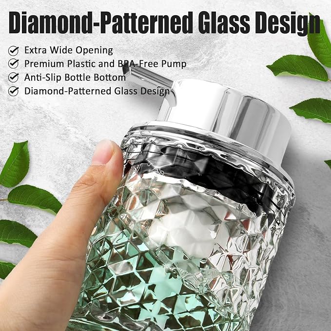 Malachi Foaming Hand Soap Dispenser, Refillable Clear Glass Foam Pump Bottle for Liquid Hand Soap, Dish Soap, Multi‑use for Bathroom, Kitchen & Commercial Use