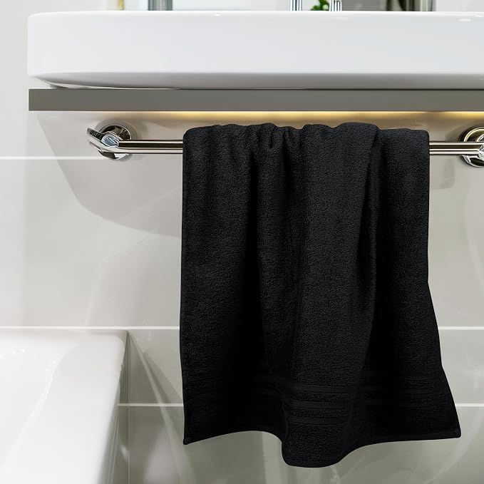 4 Piece Bath Towels 27x54 Inches, Black | 100% Cotton, Lightweight & Quick-Dry, Ideal for Daily Bathroom Use, Practical & Comfortable