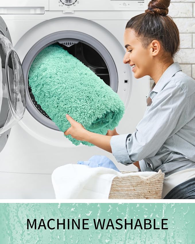 Bathroom Rugs Non Slip Washable 59x24, Ultra Thick Soft Microfiber Absorbent Bath Mats, High Density Foam Latex Non Slip Backing Bath Rugs, Fluffy Floor Carpet for Tub&Shower, SpaBlue