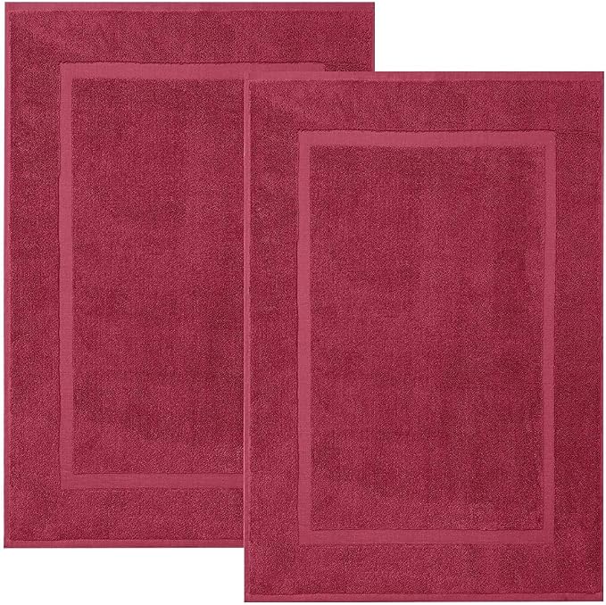 KAHAF COLLECTION Bath Mat Floor Towel Set - Absorbent Cotton Hotel Spa Shower/Bathtub Mats [Not a Bathroom Rug] (Burgandy, 2 Pack (16"x24"))