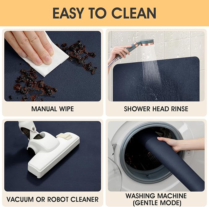 Non Slip Bath Mat, Thin Bathroom Rugs Fit Under Door, Quick Dry Bath Mats, Machine Washable Bath Rugs for Bathroom, Bathtub & Kitchen, Bathtub, Dark Blue/Solid/59 x20