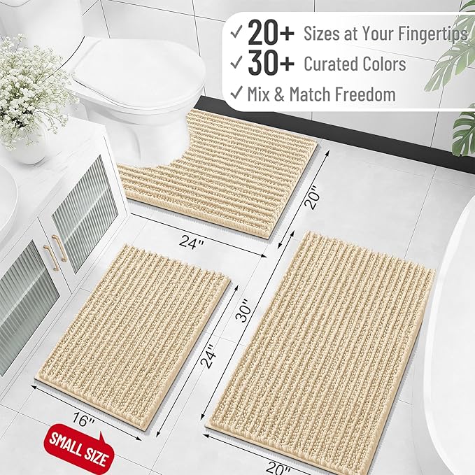OLANLY Large Bathroom Rugs 40x32, Thick Soft Absorbent Chenille Bath Rugs | Beige, Quick-Drying Rubber Backing, Shaggy Bath Mat, Machine Washable for Floor, Tub and Shower, Home Decor Accessories