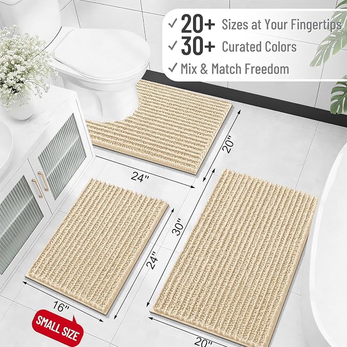 OLANLY Bathroom Runner Rugs 59x24, Thick Soft Absorbent Chenille Bath Rugs | Beige, Quick-Drying Rubber Backing, Long Shaggy Bath Mat, Machine Washable for Floor, Tub and Shower, Home Decor Accessories