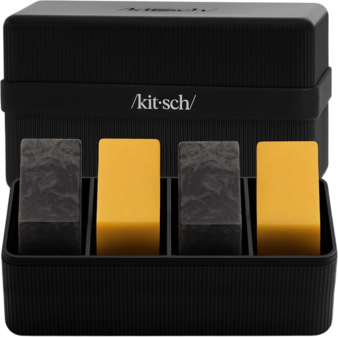 Kitsch 4-Compartment Travel Soap Case – TSA-Approved Bar Soap Holder | Travel Organizer, Bar Soap Case - Lightweight, Durable, Leak-Proof, Made from Recycled Plastic – Black
