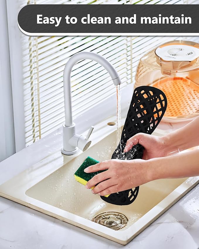 2 Pack Silicone Sink Protectors for Kitchen Sink, Trellis 13x11 Black | Heat-resistant Non-Slip and Durable Silicone Grid Mat, 13-9/16" x 11-5/8" Rear Drain