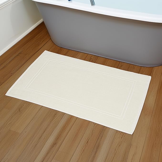 2 Piece Bath Mats 20 x 32 Inches, Ivory | 100% Cotton Terry Bath Mats, Super Absorbent, Hotel Quality Premium Floor Towels, Luxurious, Soft & Quick Dry