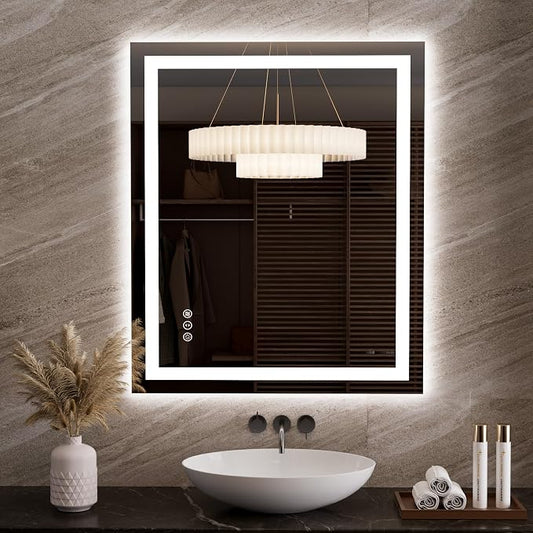 LOAAO 35.4"x29.9" LED Bathroom Mirror with Lights | Anti-Fog, Dimmable, 3 Color Temperature, Backlit + Front Lit, Memory Function, Tempered Glass, UL Listed