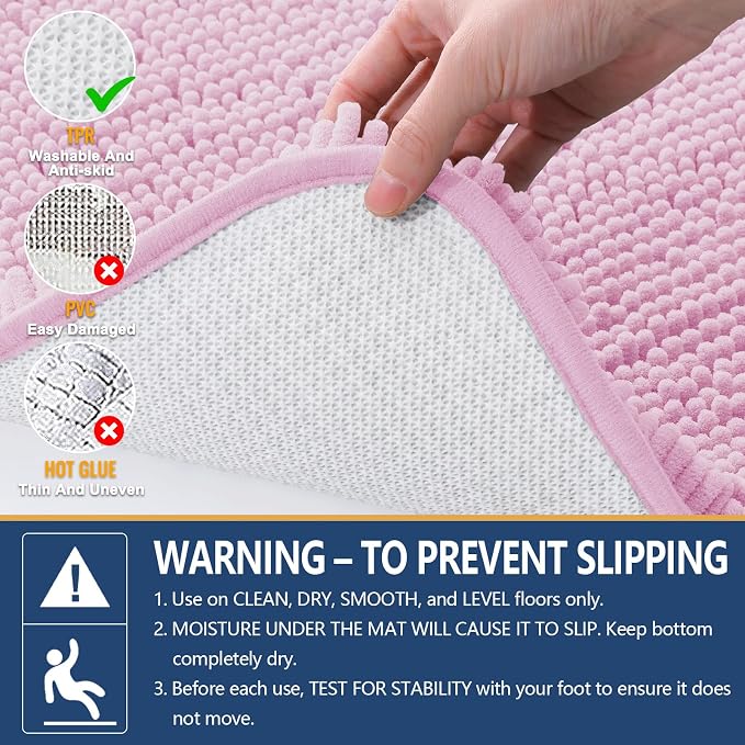 Arotive Bathroom Rugs 30x20, Soft Absorbent Shaggy Chenille Bath Rugs | Pink, Machine Washable Rubber Backing Bath Mats for Bathroom Floor Tub and Shower Home Decor Accessories