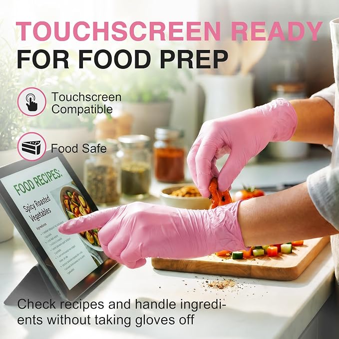 Schneider Medical Nitrile Exam Gloves, Powder & Latex Free, Pink | Disposable for Medical Exams, Cooking, Food Prep, Cleaning, Home, Household Use, 4Mil