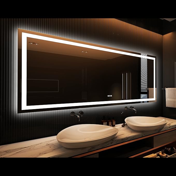 LED Bathroom Mirror, 96"X36" with Front Light and Backlit | Stepless Dimmable, Anti-Fog, Shatter-Proof, HD Reflection, Memory, 3 Colors Lighting, UL Listed.