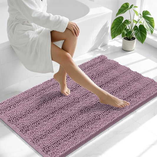Smiry Thick Chenille Bathroom Runner Rugs 44x24, Soft Bath Mat, Deep Plum | Quick‑Dry & Machine Washable, Non‑Slip Bath Carpet, Striped Bath Rugs for Tub & Shower, Modern Home Decor Accessories