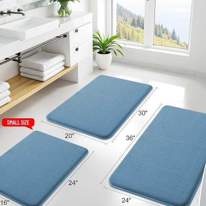 Smiry Memory Foam Bath Mat 59x35, Extra Soft Absorbent Bathroom Rugs | Grayish Blue Quick Dry, Machine Washable Bath Mats for Bathroom, Shower, Tub and Home Decor Accessories