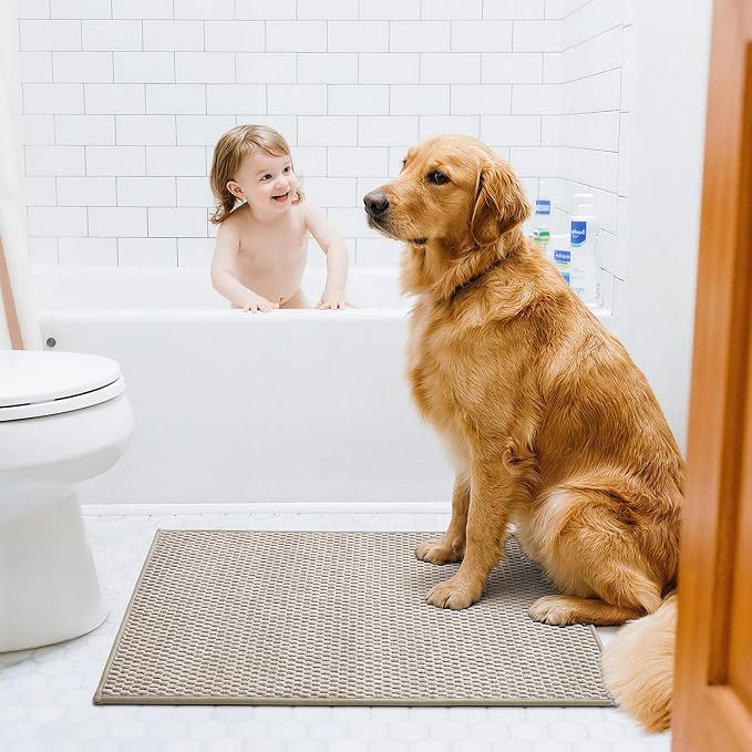 Triohero Bathroom Rugs Non Slip Washable, Super Absorbent Thin Bath Mat Quick Dry Low Pile Bathroom Rug, Beige 24"x36"