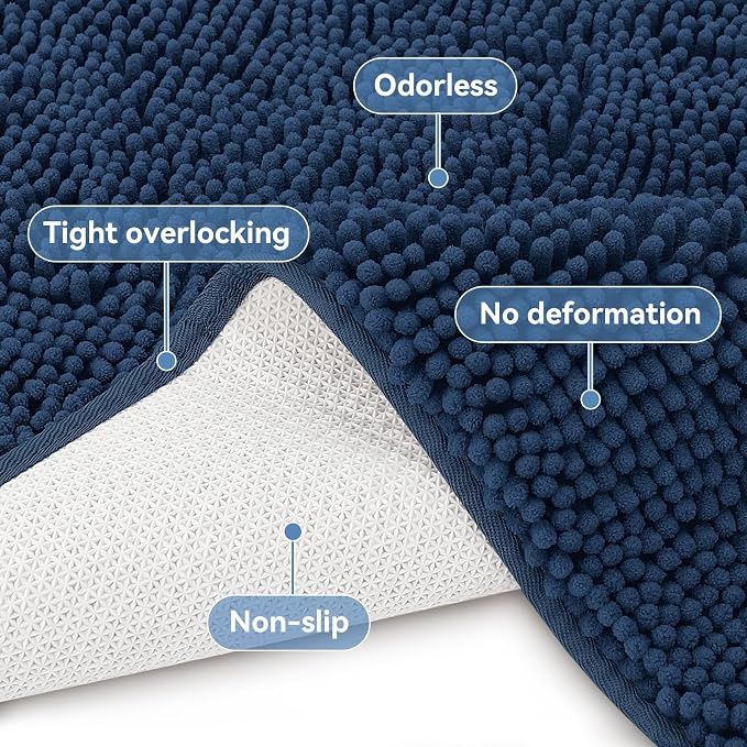 Bcoimo Small Bath Rug Mat,Chenille Extra Soft Navy Bathroom Mats for Floor | Non Slip with Rubber Backing Bathroom Rugs;High Absorbent And Quick Dry Microfiber mat; Machine Washable;Extra Soft Bath Rug