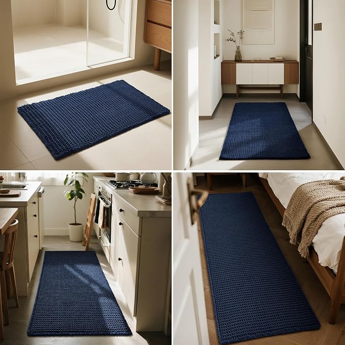 Triohero Waffle Runner Bath Mat - Long Bathroom Rugs Non Slip Washable, Ultra Soft Super Absorbent Quick Dry Boho Farmhouse Bathroom Decor, 24" x 72", Navy Blue | Super Absorbent Quick Dry Bath Rug, Non-Slip Backing, Soft Waffle Washable Farmhouse Bath...