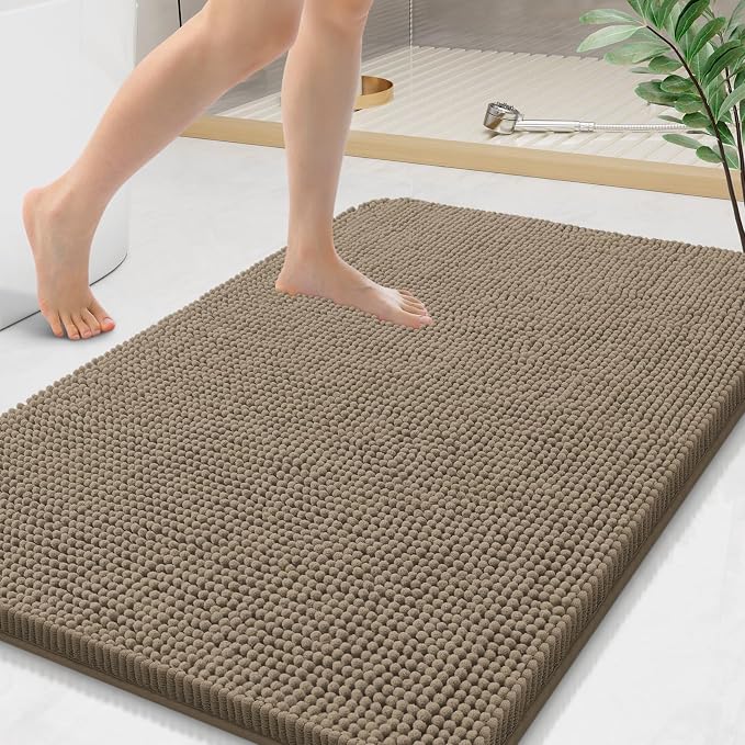 Arotive Bathroom Rugs 44x24, Soft Absorbent Shaggy Chenille Bath Rugs | Camel, Machine Washable Rubber Backing Bath Mats for Bathroom Floor Tub and Shower Home Decor Accessories