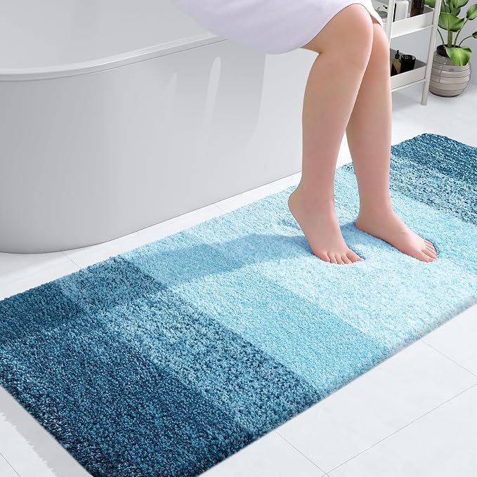 OLANLY Large Bathroom Rugs 50x30, Extra Soft Absorbent Microfiber Bath Rugs | Peacock Blue, Non-Slip Quick-Drying Rubber Backing, Washable Plush Bath Mat for Floor, Tub and Shower, Home Decor Accessories
