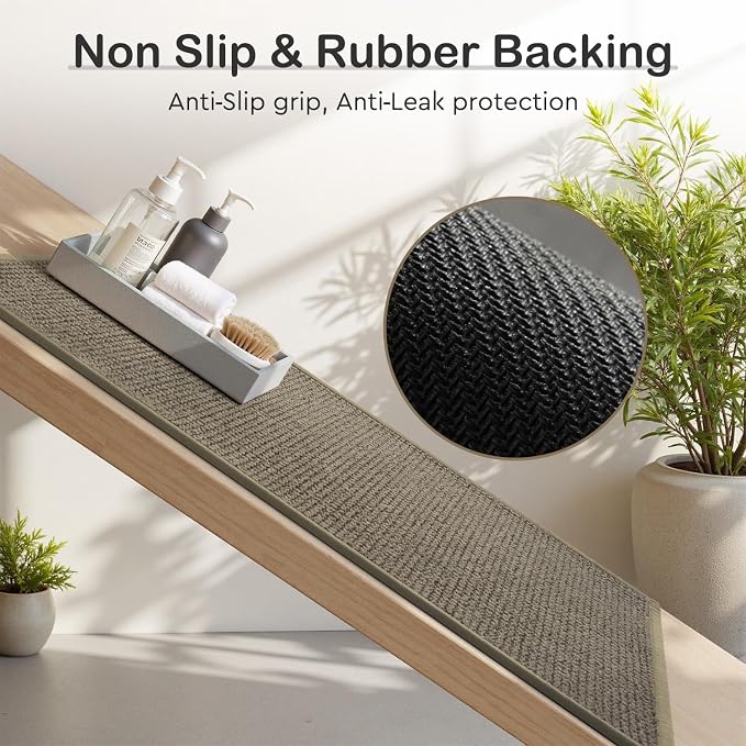 MontVoo Ultra Thin Non Slip Bath Mats for Bathroom Quick Dry, Rubber Backing Washable Bathroom Rugs, Absorbent Bath Rugs for Floor,24"x35",Brown