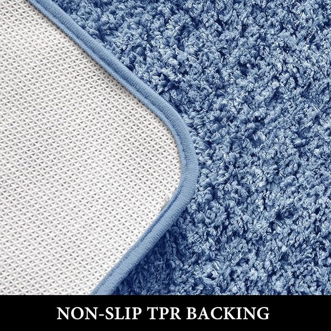 MIULEE Blue Toilet Bathroom Rug U-Shaped Microfiber Bath Mat 24x24 Inch | Absorbent, Non Slip, Quick Dry, Fluffy Bath Rugs for Bathroom Floor Tub Showers, Machine Washable