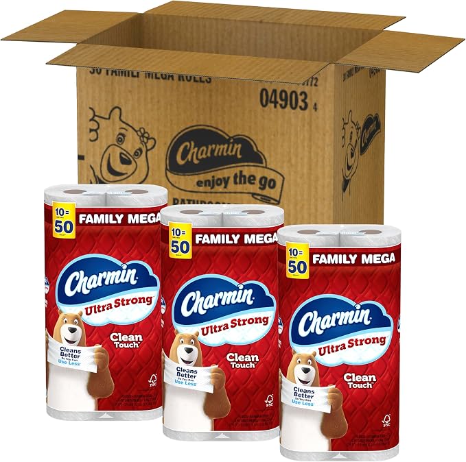 Charmin Ultra Strong Clean Touch 2-Ply Toilet Paper, 18 Family Mega Rolls = 90 Regular Rolls, White