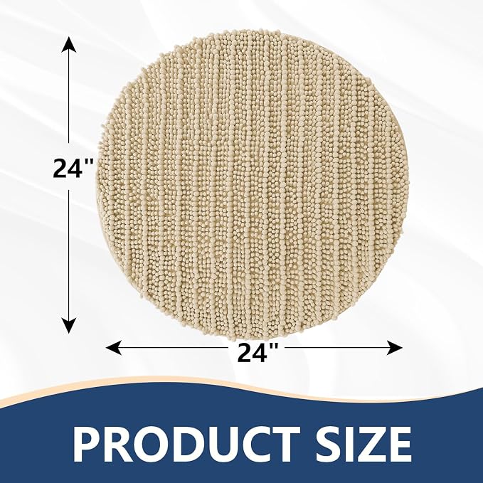 Arotive Round Bathroom Rugs 24x24, Soft Absorbent Chenille Shaggy Bath Mat | Cream Beige, Machine Wash Dry, Bath Rugs for Bathroom Floor, Tub and Shower, Home Decor Accessories