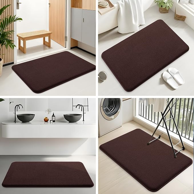 Smiry Memory Foam Toilet Rugs U Shaped 24x24, Extra Soft Bath Mat | Brown Quick Dry, Machine Washable Bath Mats for Bathroom, Shower, Tub and Home Decor Accessories