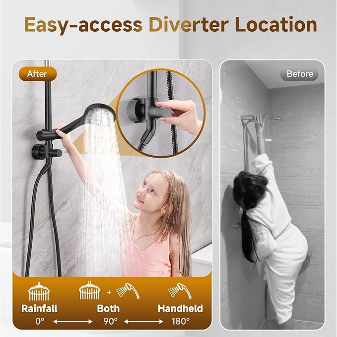 BRIGHT SHOWERS Rain Shower Heads System - 9 Inch Rainfall Shower Head and Handheld Shower Head with Height Adjustable Holder, Solid Brass Rail and 60" Long Stainless Steel Hose, Oil-Rubbed Bronze
