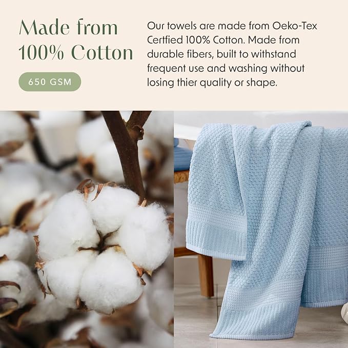 6 Pack 100% Cotton Hand Towels | Blue Towels | Oeko‑TEX Standard 100 | Soft & Absorbent, Quick‑Dry | Trinity Collection - Chambray Blue