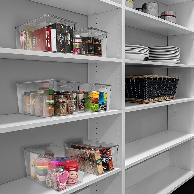 CLEARSPACE Plastic Storage Bins With lids – Perfect Kitchen Fridge Organizer, Pantry Organization, Cabinet Organizers (8 Pack) | Plastic storage bin with lid for pantry organization, refrigerator storage, and kitchen organization