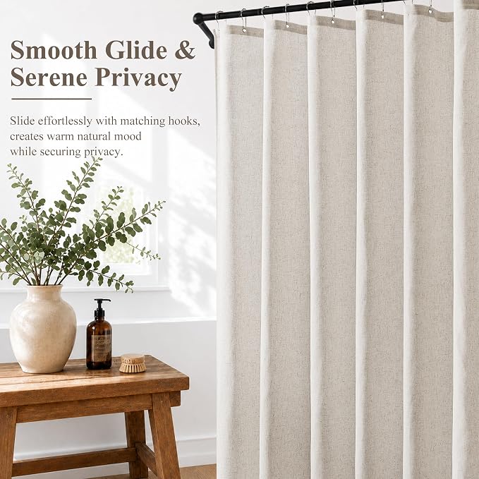Jowels Apricot Linen Fabric Shower Curtains for Bathroom, 72x72 | Beige Linen Shower Curtains Set, Waterproof Washable Weighted Textile, Metal Hooks, Hotel Boho Farmhouse Bathroom Decor