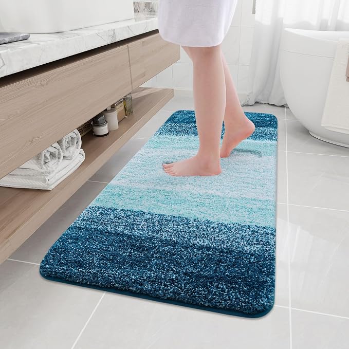 Arotive Microfiber Bathroom Rugs, Shaggy Soft Absorbent Bath Rug, 47x20 | PeacockBlue, Rubber Backing Thick Plush Machine Washable Dry Bath Mats for Bathroom, Tub and Shower, Rectangular