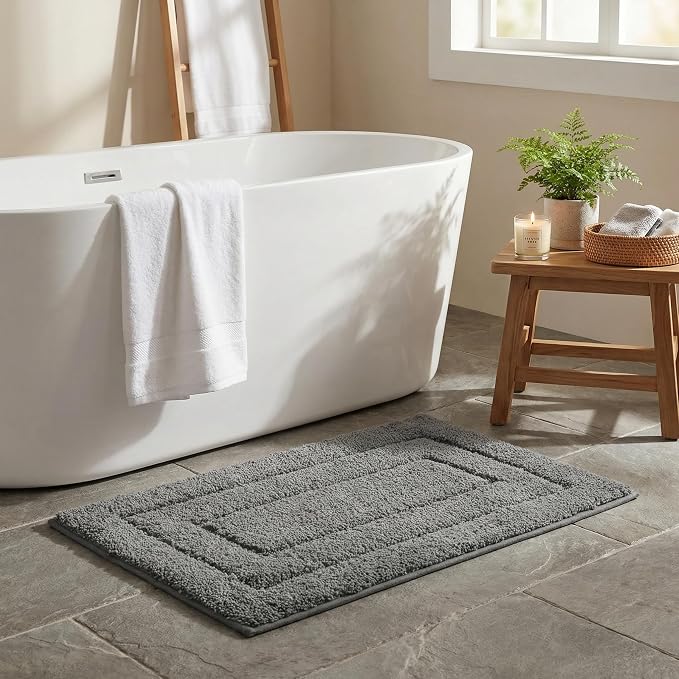 GRANNY SAYS Dark Grey Bathroom Rug 20" x 30", Non-Slip Microfiber Bath Mat | Ultra-soft, durable TPR backing for reliable grip, fast water absorption, machine washable for Vanity, Shower, Tub