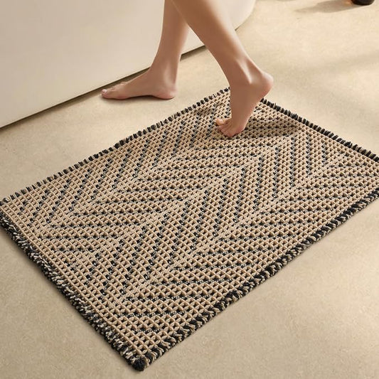 Sunfly Waffle Bath Mat, Boho Bathroom Rugs Non Slip Washable Super Absorbent Quick Dry Bath Mat Farmhouse Bathroom Decor, 20"x30" Black &Khaki