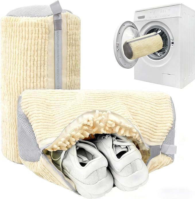 Shoe Washing Machine Bag – Reusable Laundry Shoe Bag for Sneakers, Running Shoes & White Shoes, Helps Protect Against Deformation, Scratches & Washer Damage (Off White 2pcs)