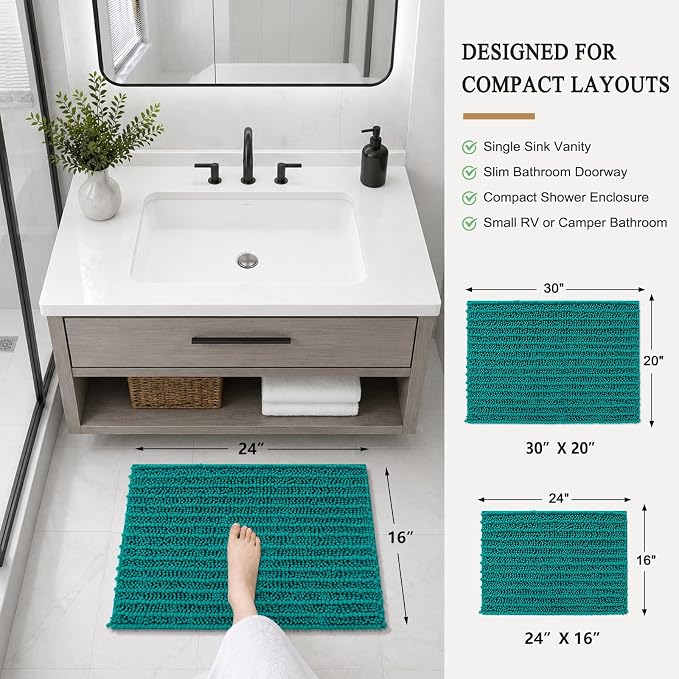 Arotive Bathroom Rugs Mat 24x16, Soft Absorbent Chenille Shaggy Bath Mat | Lake Blue, Machine Wash Dry, Bath Rugs for Bathroom Floor, Tub and Shower, Home Decor Accessories