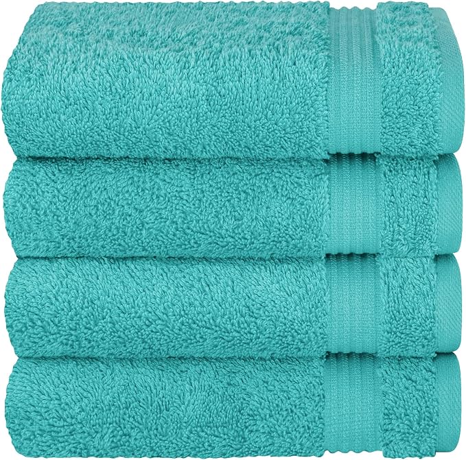 Cotton Paradise 100% Cotton Turkish Hand Towels, 4 Piece, Turquoise Blue