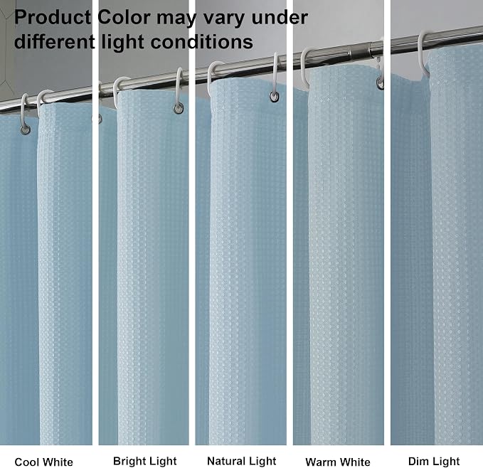 Long Fabric Shower Curtain Set, Waffle Textured Shower Curtain for Bathroom - Weight 230GSM Heavy Duty Hotel Spa Luxury Bath Curtain Set with 12 Plastic Hooks, 72Wx78L, Glacier Blue