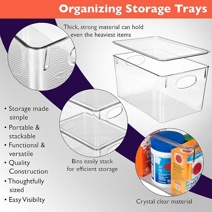 CLEARSPACE Plastic Storage Bins With lids – Perfect Kitchen Fridge Organizer, Pantry Organization, Cabinet Organizers (8 Pack) | Plastic storage bin with lid for pantry organization, refrigerator storage, and kitchen organization